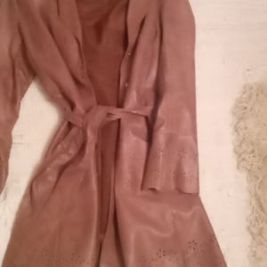 Brown Leather Kross Detailed Coat